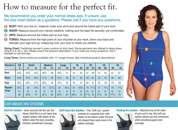 One Piece Swimsuit Size Chart